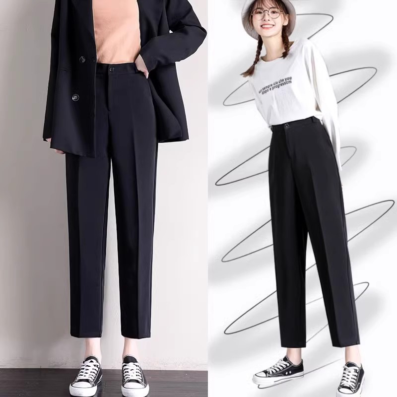 Picture of Casual cropped slimming high waist pants plus size draping spring and autumn black suit pants women's straight cigarette tube 2024