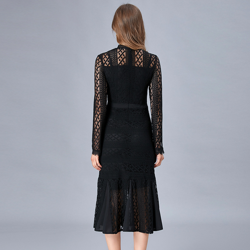 Picture of Amazon Foreign Trade Large Size Lace Dress Women's Spring and Autumn New Fashionable Fishtail Base Long Dress 200