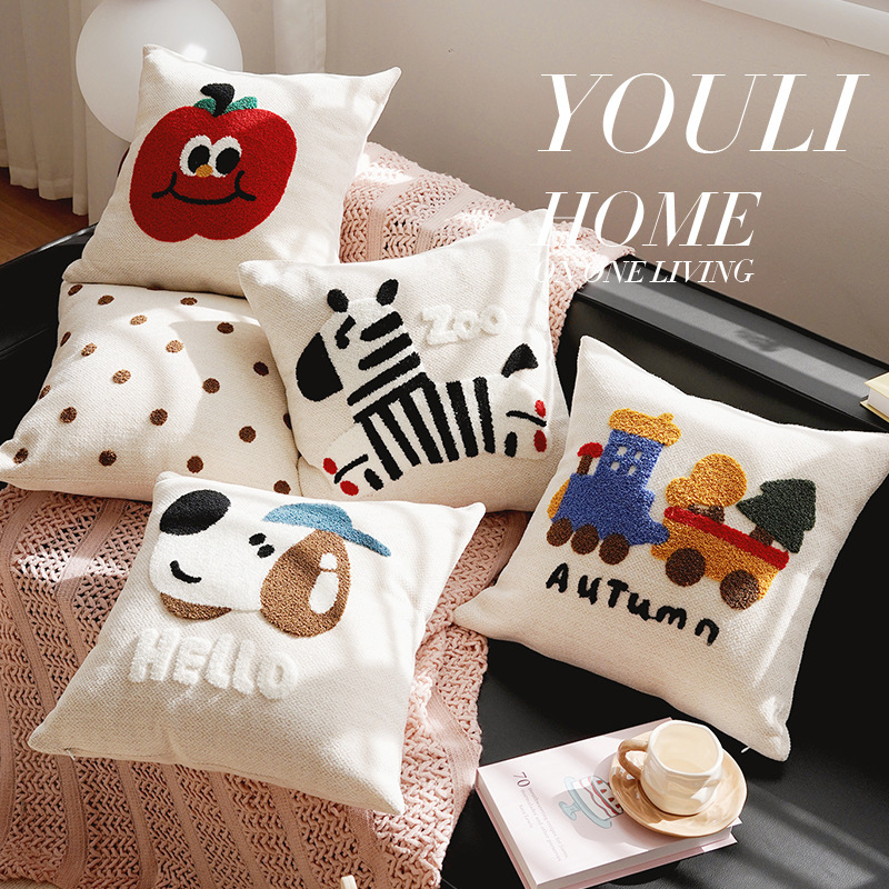 Cartoon Cute Dopamine Living Room Sofa Pillow Cushion Bed Girl's Pillow Waist Backrest Pillow Case with Core