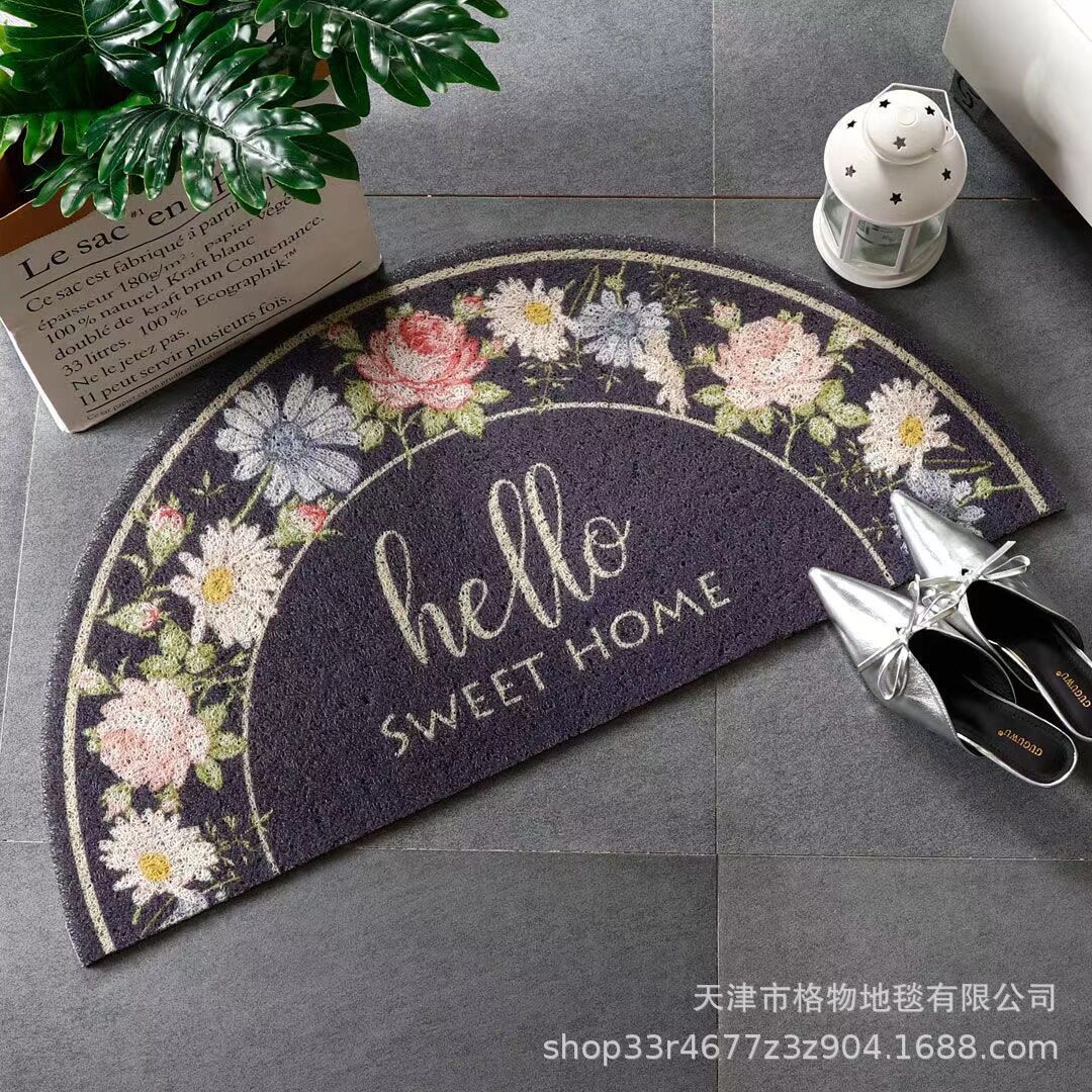 American Hand-painted Flower Door Mat Semi-circular Net Red Carpet Silk Ring Door Mat Outdoor Flower Thickened Foot Mat