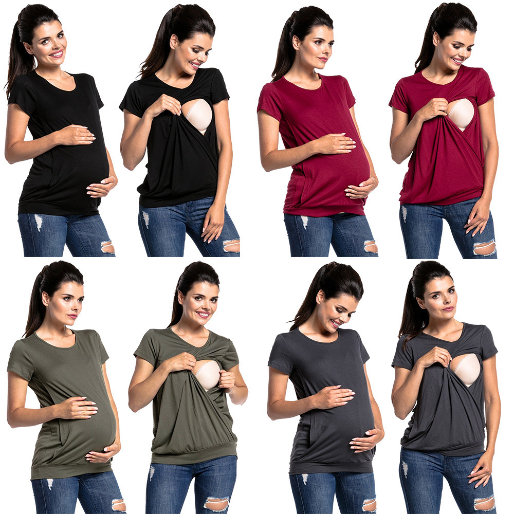 Picture of 2021 Amazon Break Edition Short T-shirt Top eBay European and American New Round Neck Short Sleeve Maternity Fashion Breastfeeding T-shirt