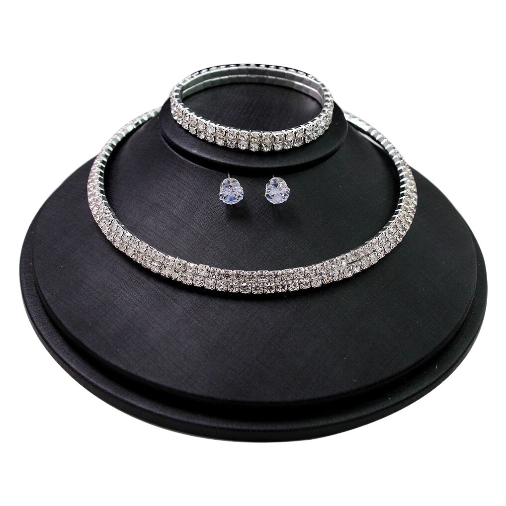Cross-border new European and American fashion diamond necklace bracelet earrings Joker Bride wedding jewelry set Wholesale