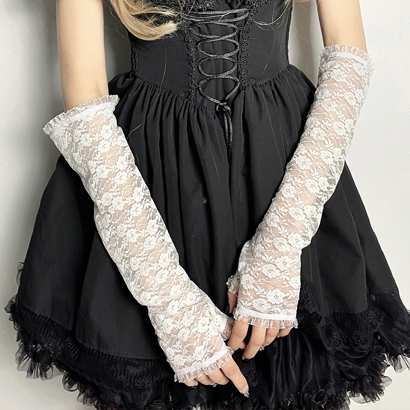 Picture of Factory Lolita Hand Sleeves Long Lace Gloves Sun Protection Sleeves Sexy Sexy Thin Fingerless Arm Sleeves Wholesale