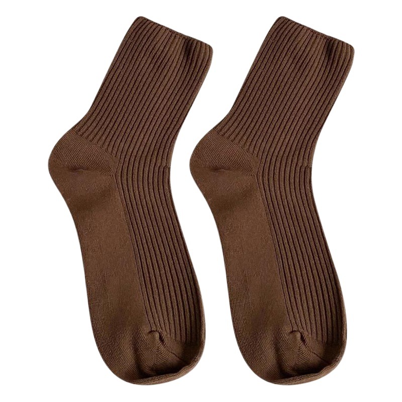 Spring and Autumn New Internet Popular Women's Socks Double Needle Vertical Strip Stacking Socks Women's Solid Color Mid-tube Women's Socks Black and White JK Stockings