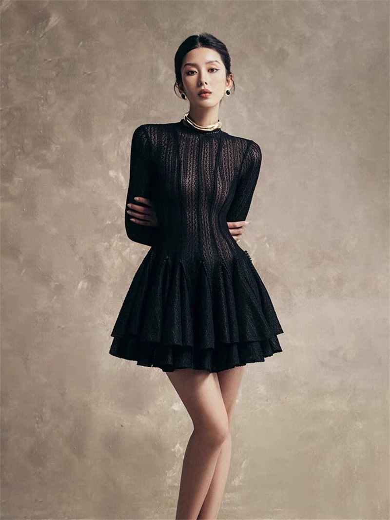 25 Spring and Summer Vietnamese Designer Fashion Brand Slim Fit Stretch Slim Solid Color All-match Puffy Dress in stock Wholesale