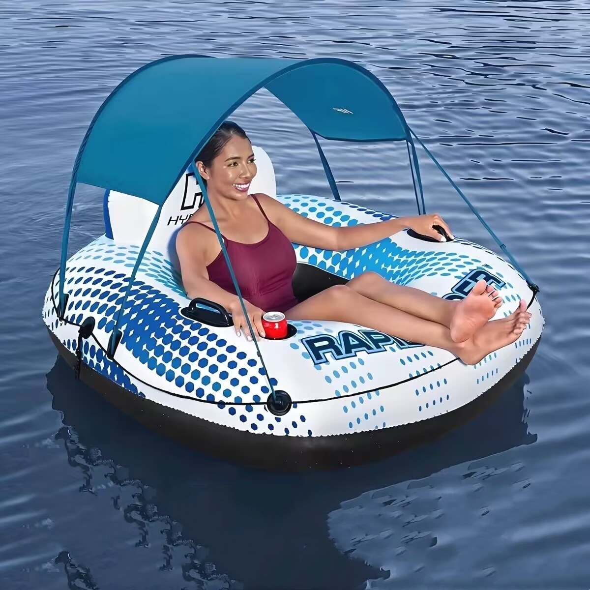 Picture of Water Inflatable Floating Row Floating Bed Queen Adult Pool Leisure Chair Floating Cushion with Backrest and Cup Holder
