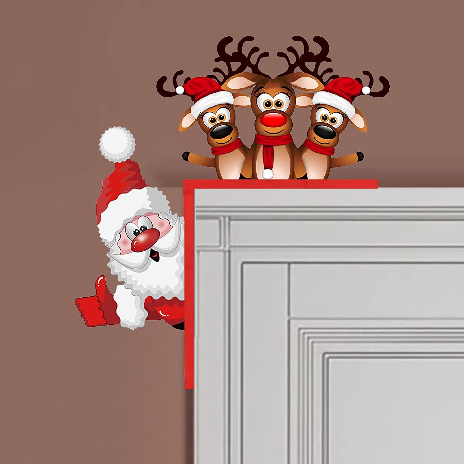 Cross-border Santa Claus Door Corner Decoration Pendant Elk Door Hanging Wooden Ornaments Door Frame Reindeer Wooden Hanging Ornaments