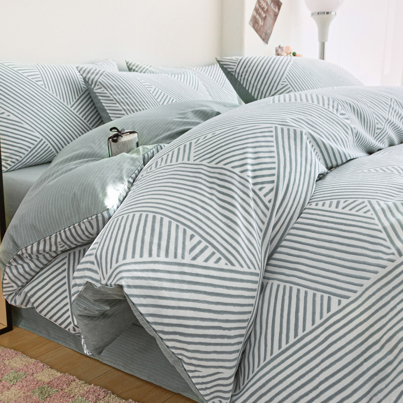 Simple wind new cotton four-piece set 100 quilt cover bed sheet cotton three-piece set home textile bedding wholesale