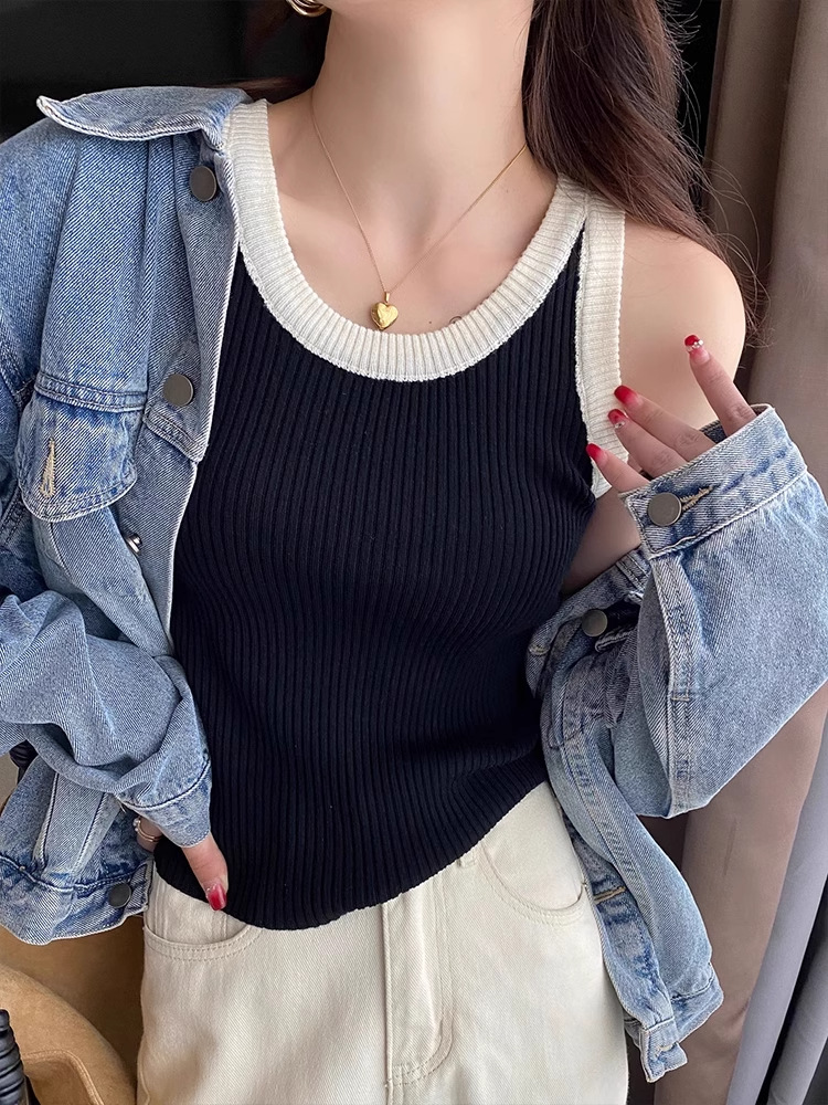 Picture of Knitted Camisole Women's Inner Wear 2025 Summer New Wide Shoulder Bottoming Slim Sleeveless Outer Wear Breast-Covering Top