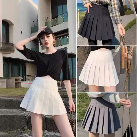 Picture of (Safety Pants Zipper Button) Pleated Skirt JK Uniform Skirt All-match Skirt Spring Summer Short Skirt Trendy