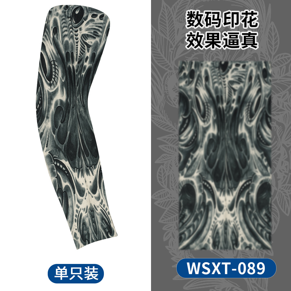 Picture of Summer Riding Sunscreen Tattoo Sleeve Simulation Tattoo Quick-drying Arm Protector Outdoor Sports Sunshade Breathable High Elastic Ice Sleeve