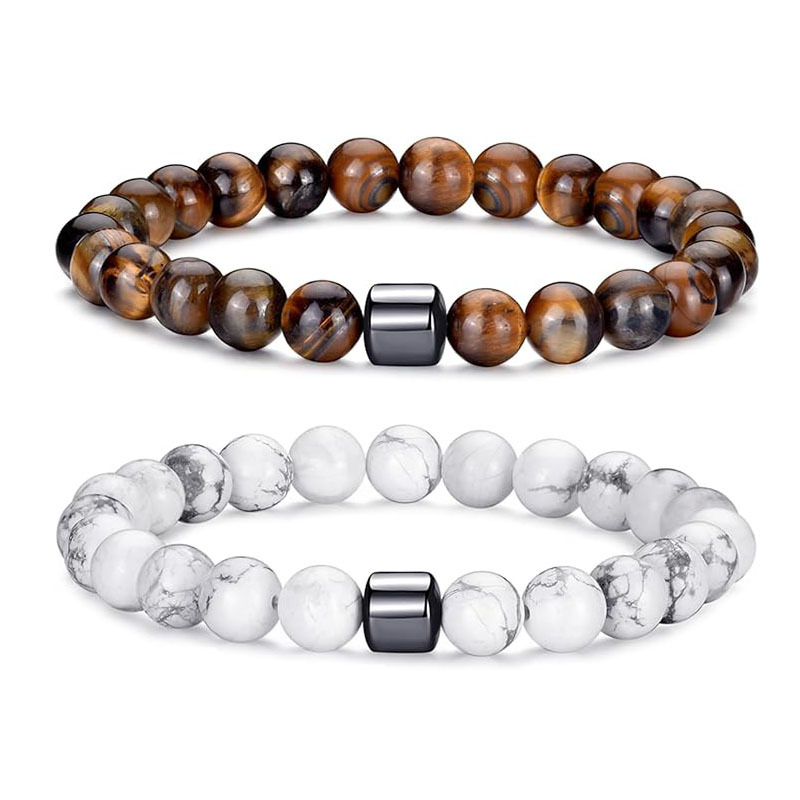 Picture of European and American Cross-Border New 8mm Natural Stone Tiger Eye Peacock Turquoise Elastic Beaded Bracelet for Men and Women Friendship Gifts