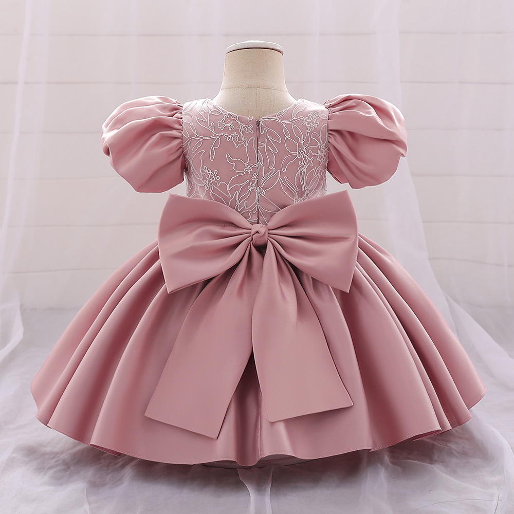 Picture of Children's Satin Puff Sleeve Princess Dress 2025 New Host Piano Playing Baby One-Year-Old Puffy Dress Skirt