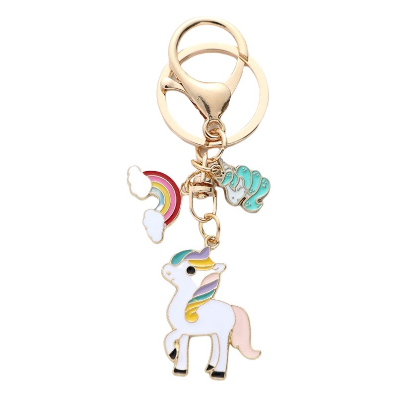 Cartoon Rainbow Unicorn Key Chain Pendant Dripping Oil Alloy Pony Car Key Chain Cute Couple Bag Pendant