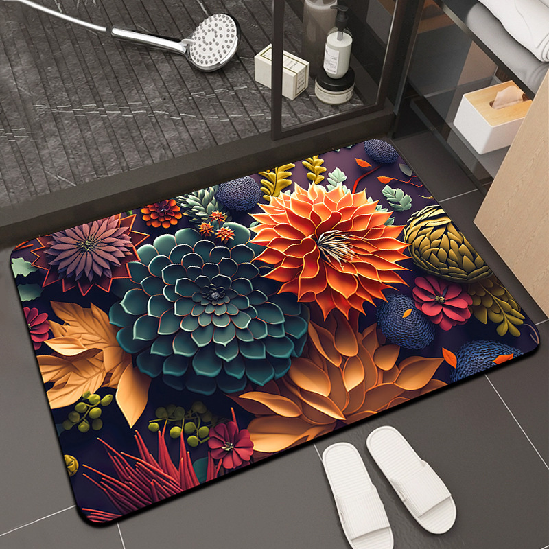 In stock 3D visual Three-dimensional flower floor mat household bathroom absorbent non-slip floor mat bathroom floor mat delivery wholesale