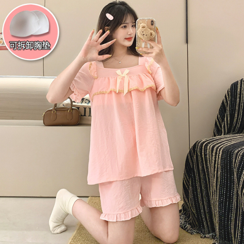 Summer New Ice Silk Pajamas for Women Plus Size Plus Fat 150kg Short Sleeve Loose Two-Piece Home Clothes M-4Xl