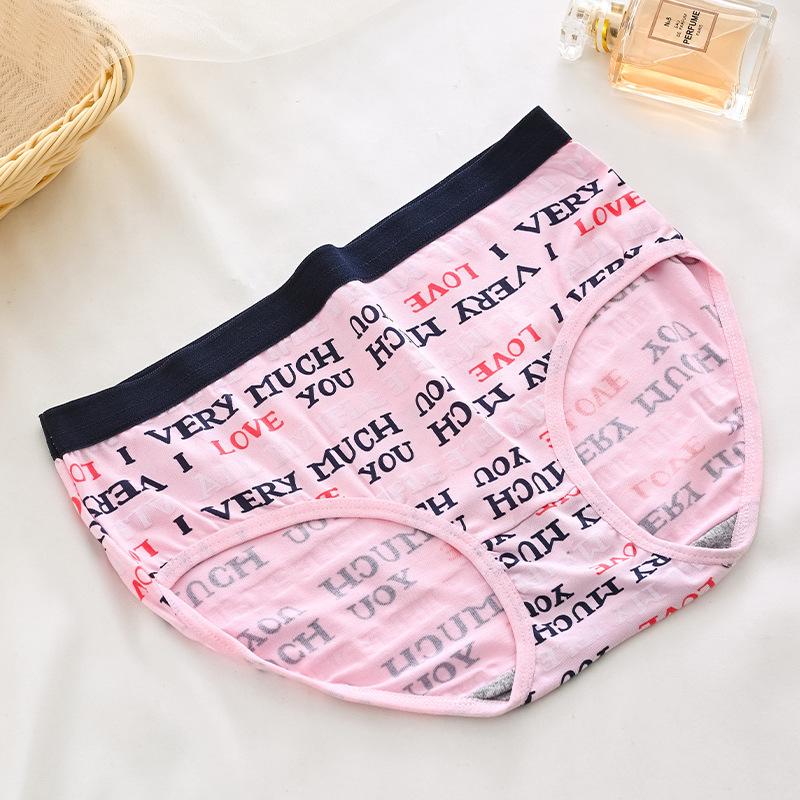 Picture of Cross-border Milk Silk Letter Mid-waist Breathable Underwear Women's Japanese-style Cute Sweet Printed Girl's Student Triangle Shorts