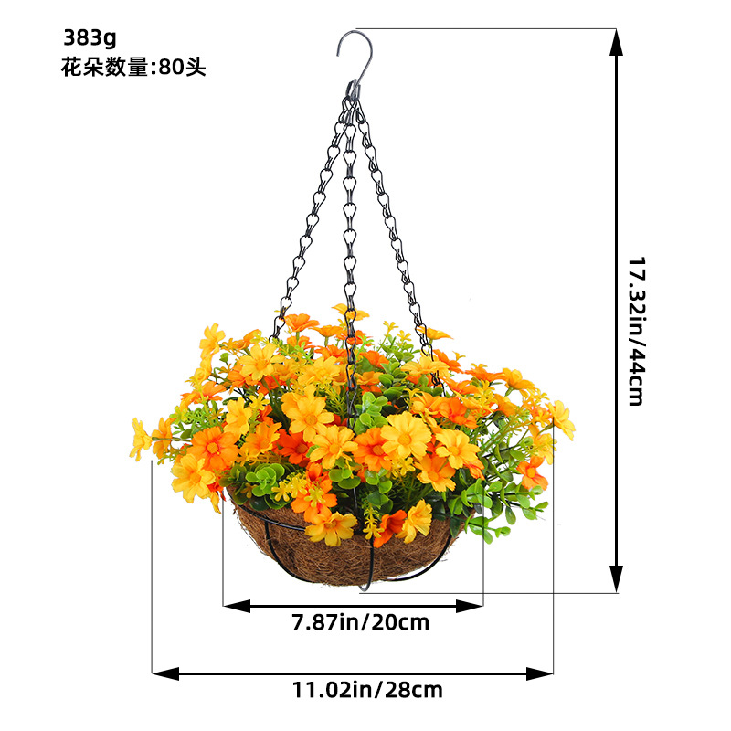 Picture of Hong Kong Love Spring Simulation Flower Hanging Basket Bow Hanging Basket Wreath Home Flower Iron Hanging Basin Decoration