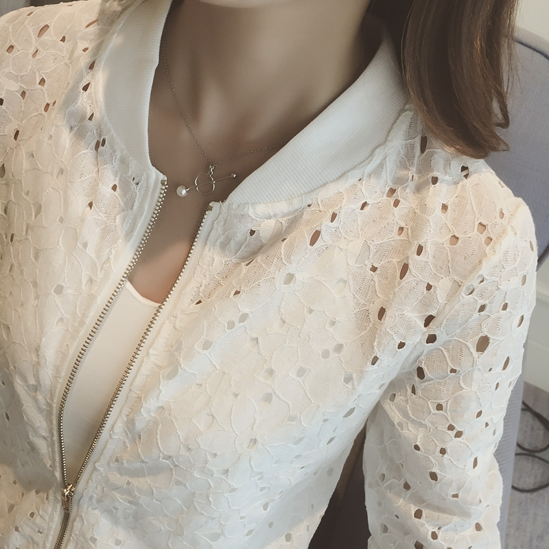 Picture of 2021 Summer New Korean-style Thin Long-sleeved Lace Sunscreen Clothing Women's Short Zipper Baseball Coat