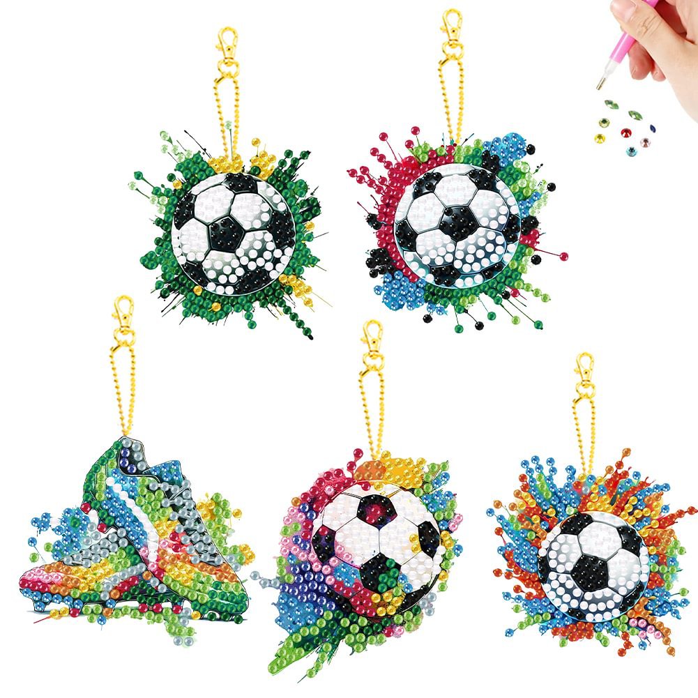 Cross Mirror New 5 Pieces Diamond Painting Acrylic Material Keychain Double Sided DIY Full Diamond Colorful Football