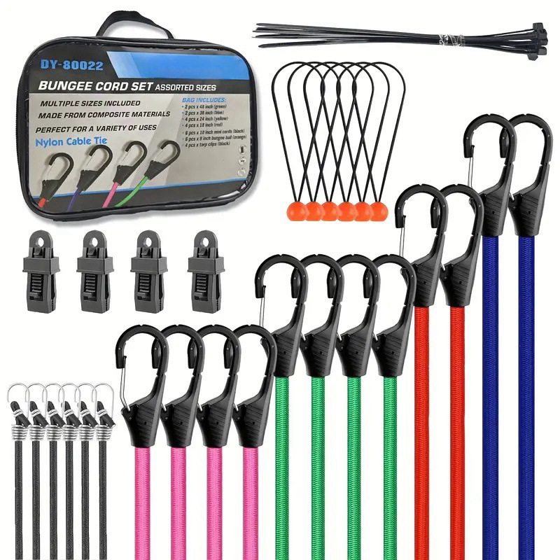 38Pcs High-Elastic Round Buckle Rubber Bungee Cords Motorcycle Bicycle Binding Straps Luggage Rope Set