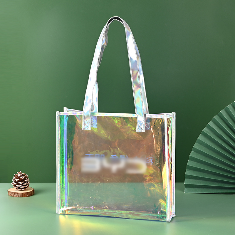 Pvc Plastic Bag Handbag Cosmetic Packaging Bag Colorful Laser Bag Transparent Satchel Shopping Gift Bag Customization