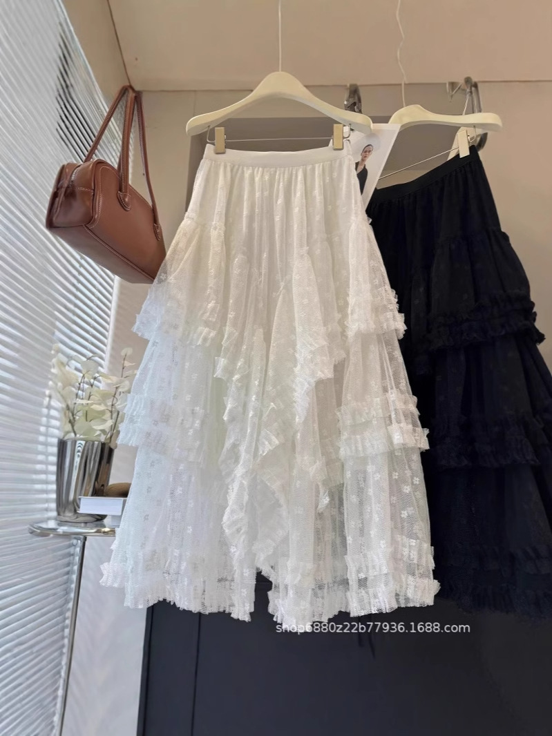 Autumn lace stitching mesh skirt women's 2025 new princess puffy cake dress