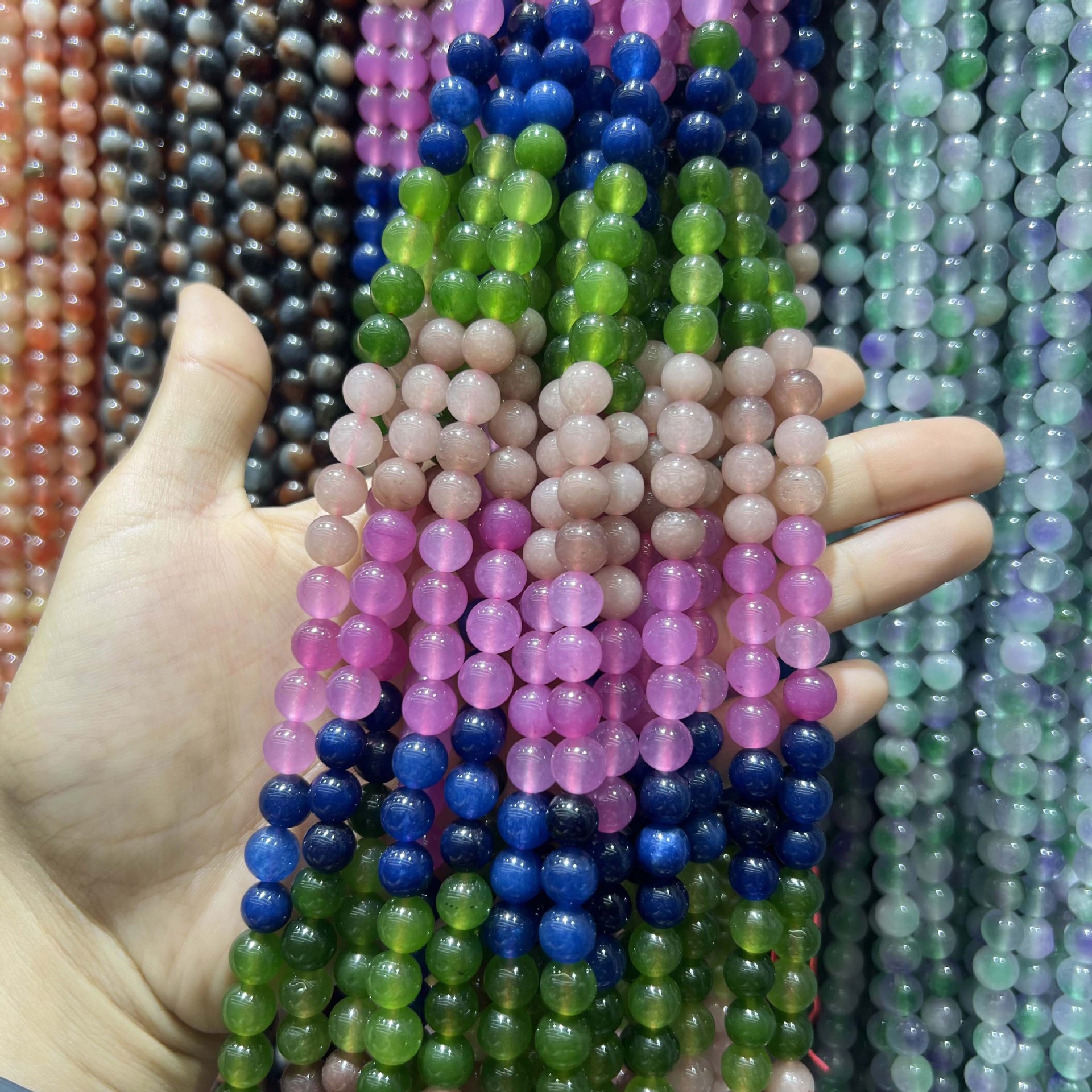 Picture of Live hot grade a chalcedony 8mm two-color round beads beads handmade diy Internet celebrity matching in stock jewelry