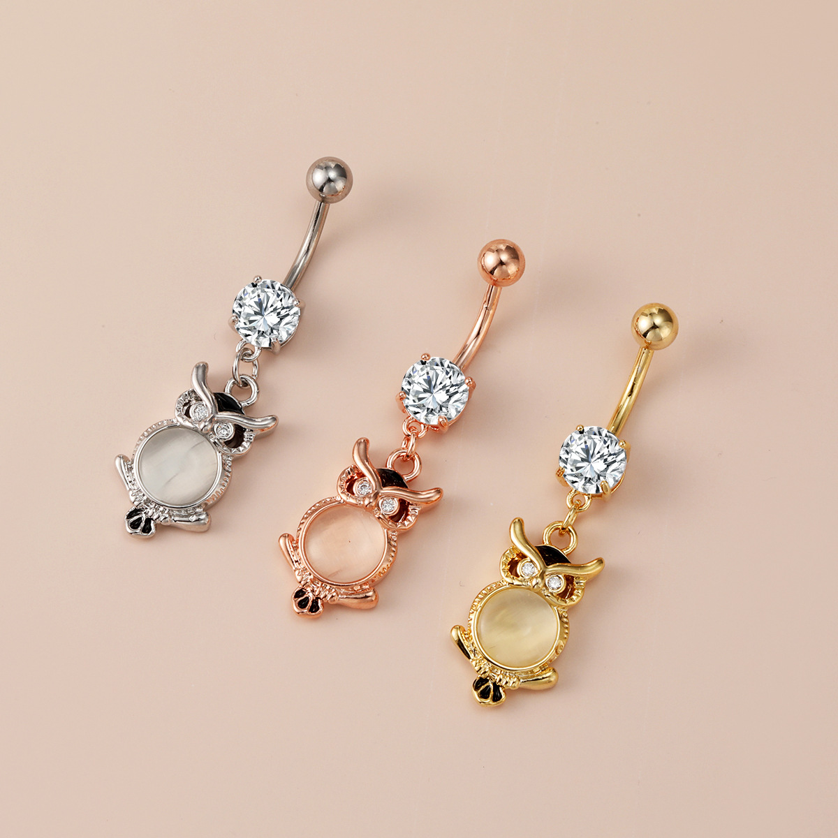 in stock Hot Sale Body Piercing Jewelry Navel Ring Owl Amber Navel Nail Niche Design Fashion Navel Buckle