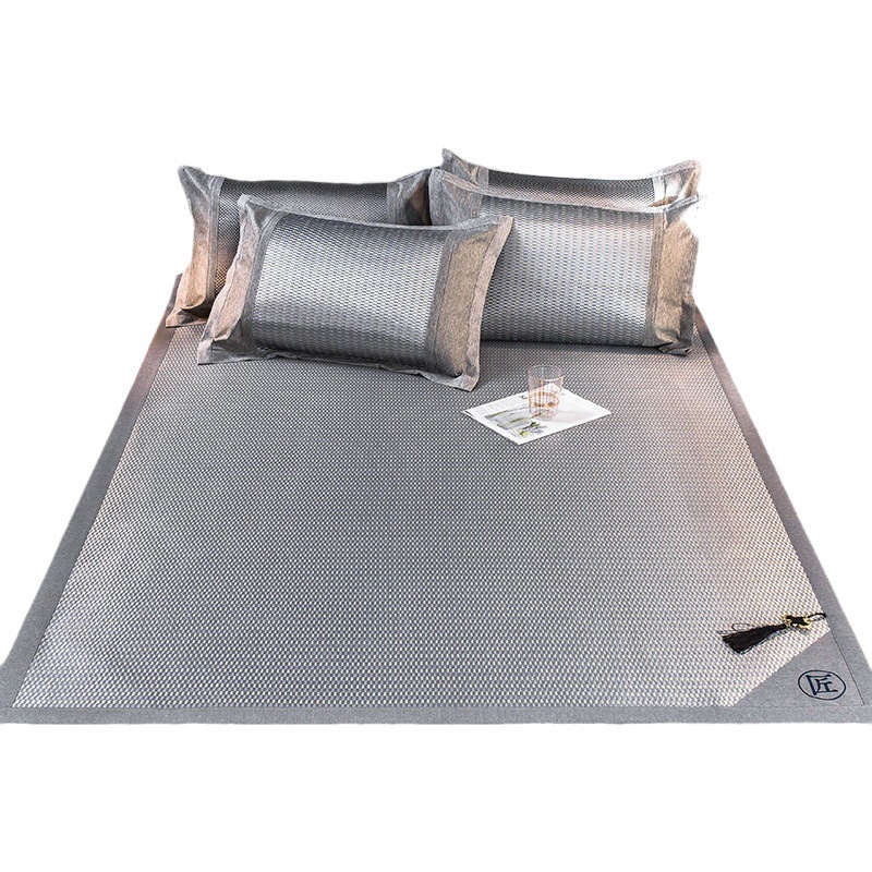 Ice Silk Mat Bamboo Mat Three-Piece Set 1.8m Bed Ice Rattan Mat 1.5m Double-Sided Mat Summer Dual-Use Mat Foldableable