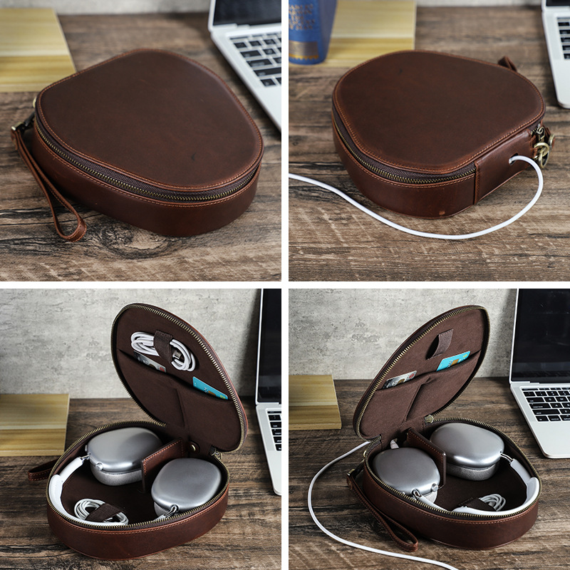 Picture of Suitable for Apple Airpodsmax Head-Mounted Wireless Headphone Bag Genuine Leather Satchel Headphone Cosmetics Bag Drop Shipping