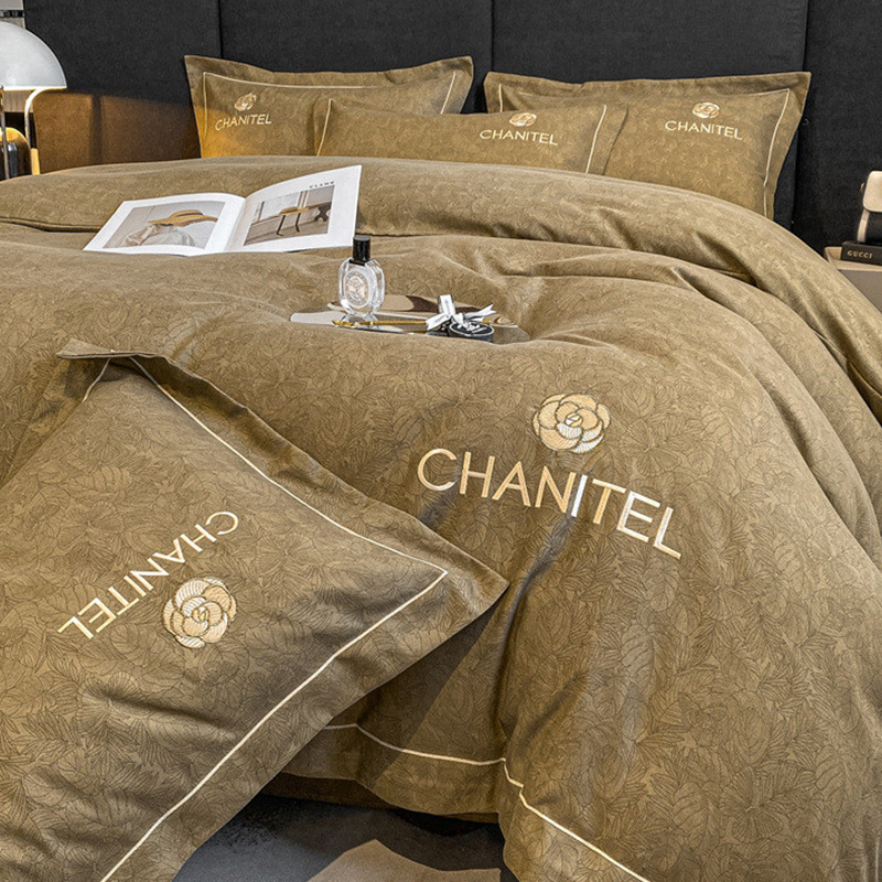 Picture of Light luxury embroidery thickened brushed bedding four-piece quilt cover quilt cover bed sheet three-piece fitted sheet factory wholesale