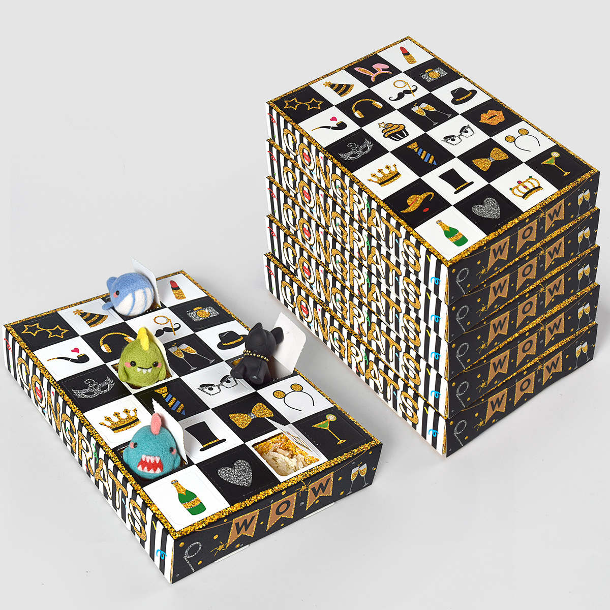 Black Gold Party Cave Le Surprise Box in stock 24 Calendar Retirement Party New Year Birthday Blind Box 5 pcs/Pack