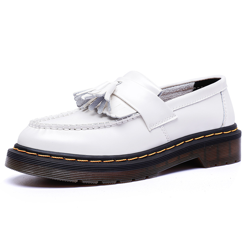 Adrian Tassel Loafers Men's Genuine Leather Low-Cut Slip-On White Shoes Women's British Style Fashion Student Round Toe