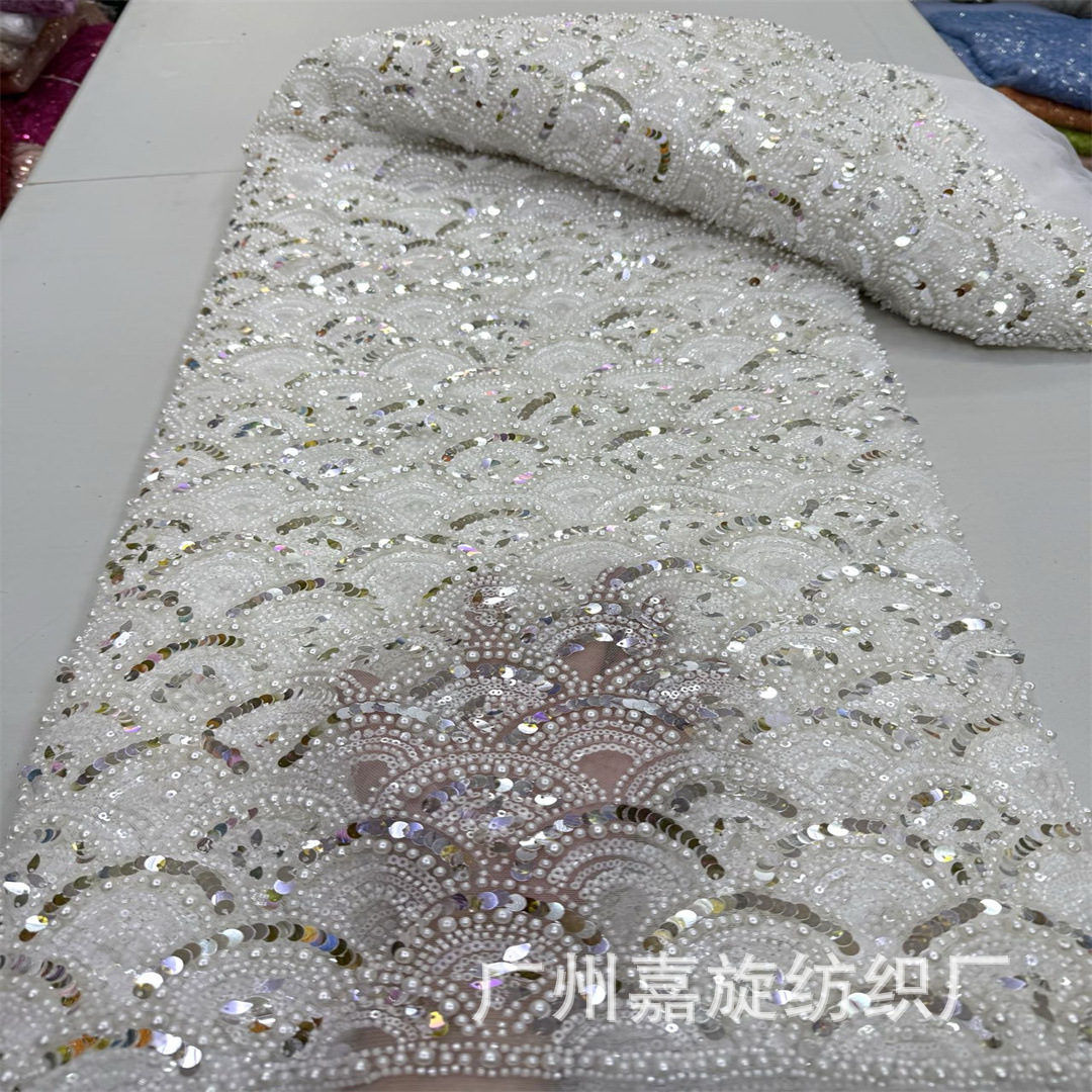 New Heavy Industry African Fish Scale Water Chip Bead Tube Embroidered Dress Wedding Dress Fabric Beaded wedding Lace