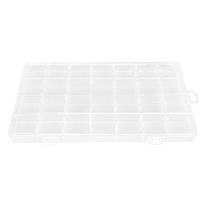 1.8 high fixed 28 grid transparent pp plastic compartment box electronic components packing box desktop storage box with lid