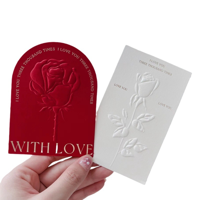 Chinese Valentine's Day Love Embossed Concave and Convex Rose Card Special-Shaped Decorative Greeting Card Valentine's Day Confession Paper Card
