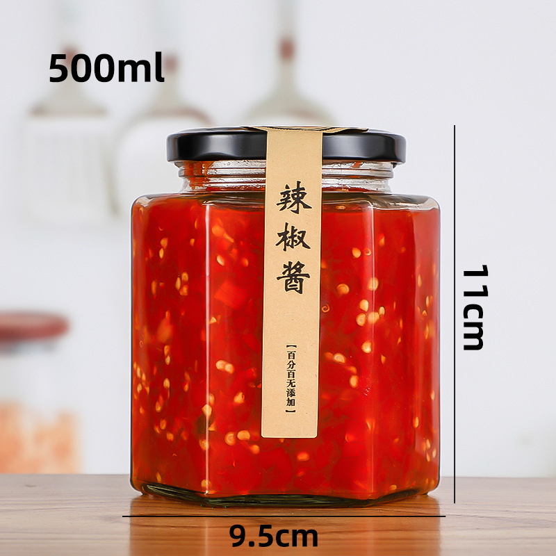 Picture of Manufacturer Hexagonal Honey Glass Bottle Foam Box with Lid Storage Bottle Sealed Transparent Jam Can Bottle Honey Jar Storage