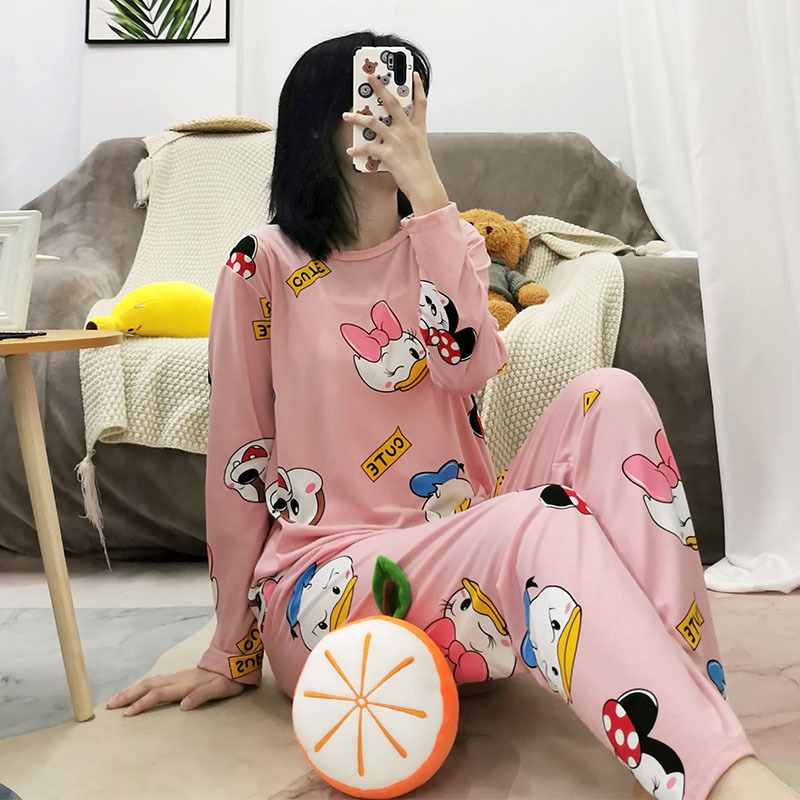 Wholesale sweet cute style pajamas women's spring and autumn round neck long sleeve trousers student dormitory autumn and winter home clothes suit