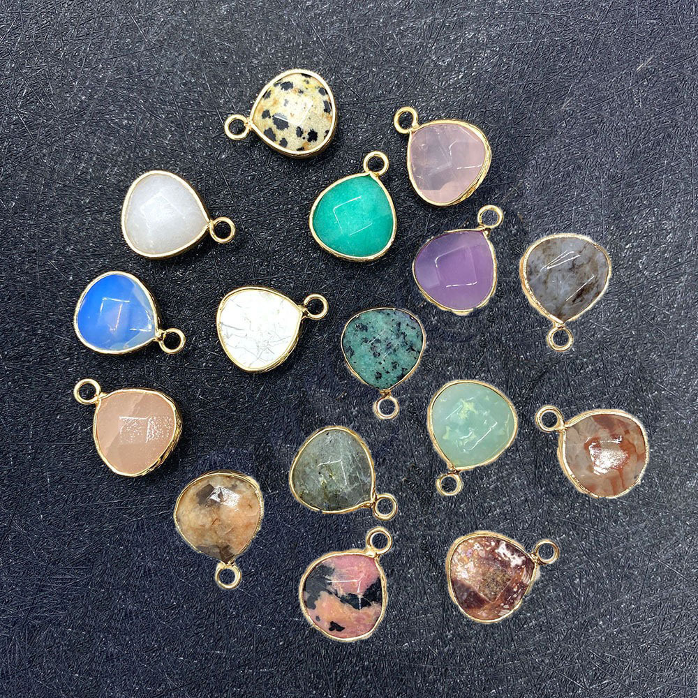 Natural stone facet pendant 14x 18mm green black single hole drop pendant DIY jewelry accessories wholesale