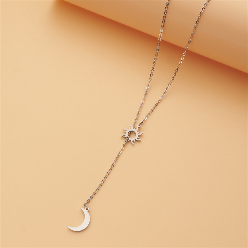 Picture of Charming Color Jewelry Amazon Hot Selling Women's Stainless Steel Simple Clavicle Chain Sun Moon Long Necklace