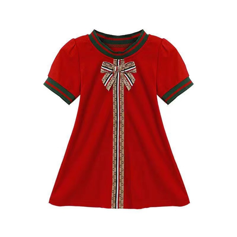 Picture of Factory girls' ethnic style dress short sleeve bow multi-color dress children's clothing summer wholesale