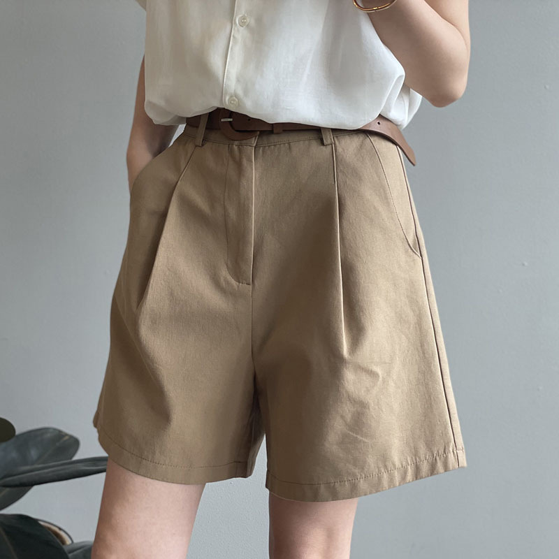 Picture of khaki Workwear Shorts Women's Summer Thin High Waist Slimming Loose Wide-leg Mid-length Pants Casual Suit Trendy Pants