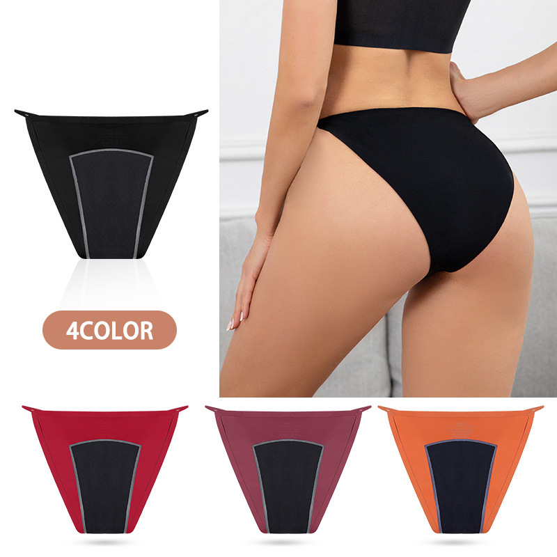 Foreign Trade Four-Layer Physiological Underwear Women's Leak-Proof Large Size Ice Silk Seamless Girl's Lace Summer Hot Thong Women