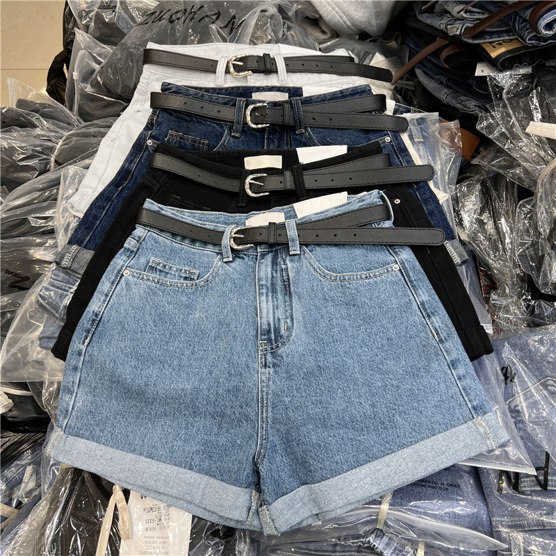 Women's Large Size Loose High Waist Denim Shorts Women's Slim Look Chubby Girl Wide Leg a-Shaped Casual Curled Thin Hot Pants