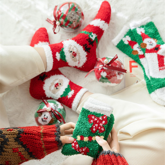 Picture of Cross-Border Supply of 2022 New Christmas Socks, Cute Colorfulful Santa Claus Coral Velvet Socks