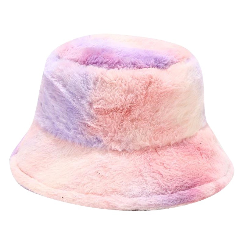 Korean style new cute girl Rainbow plush fisherman hat female winter Japanese style fresh warm basin hat fashion