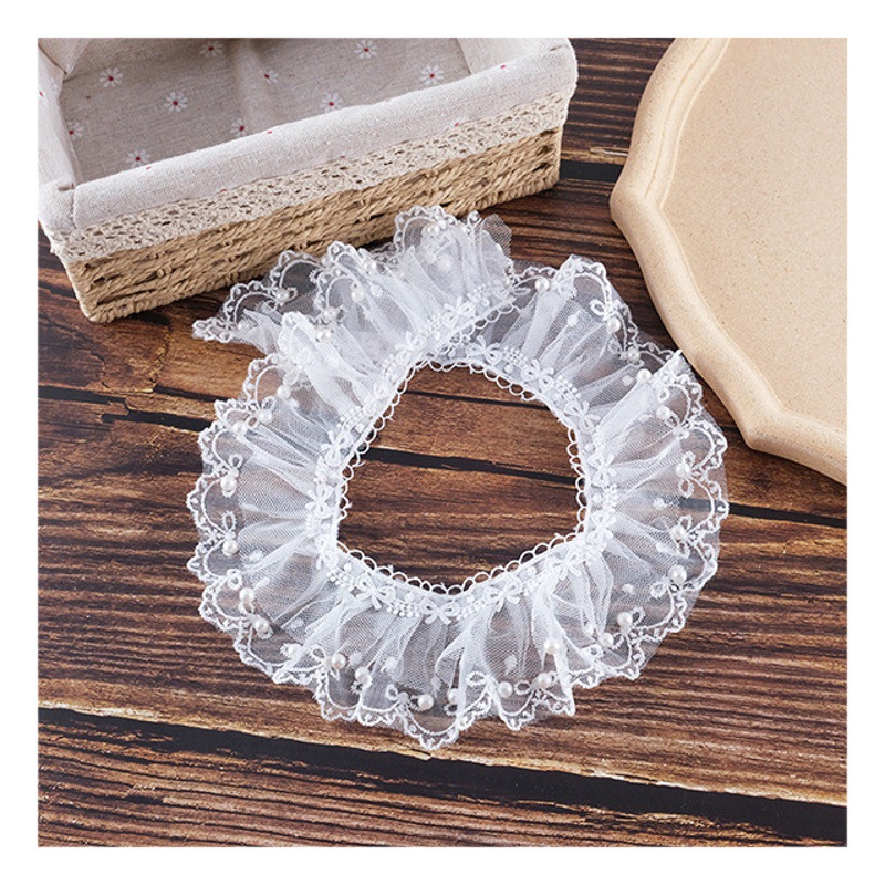 6cm Wide White Lolita Pleated Butterfly Yarn Beads Lace Garment Accessories Decorative Material DIY Nearline Edge