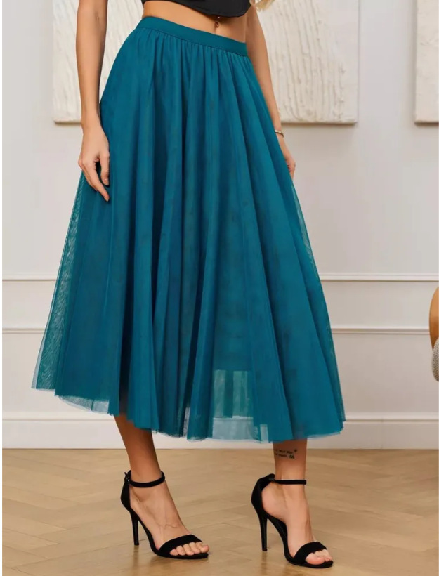 Picture of Veil Skirt Women's Skirt Spring and Autumn 2024 New Solid Color Slim A- line Skirt Mid-length Gauze Skirt