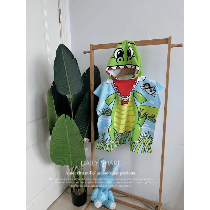 Picture of Children's Bath Towel Hooded Poncho Bathrobe Super Soft Wearable Baby Absorbent Towel for Boys and Girls Swimming
